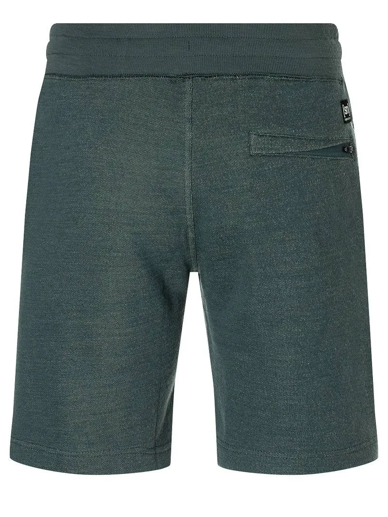 Nahaufnahme der Rückseite der Super.Natural Men Knitted Shorts in Urban Chic, mit Gesäßtasche mit Reißverschluss.