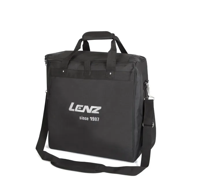 Schwarze Lenz Skischuhtasche mit Tragegriffen und Schulterriemen, Logo vorne.
