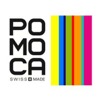 Logo der Marke Pomoca: Schriftzug links, daneben farbiger Streifen aus Gelb, Grün, Türkis, Blau, Rot und Magenta.