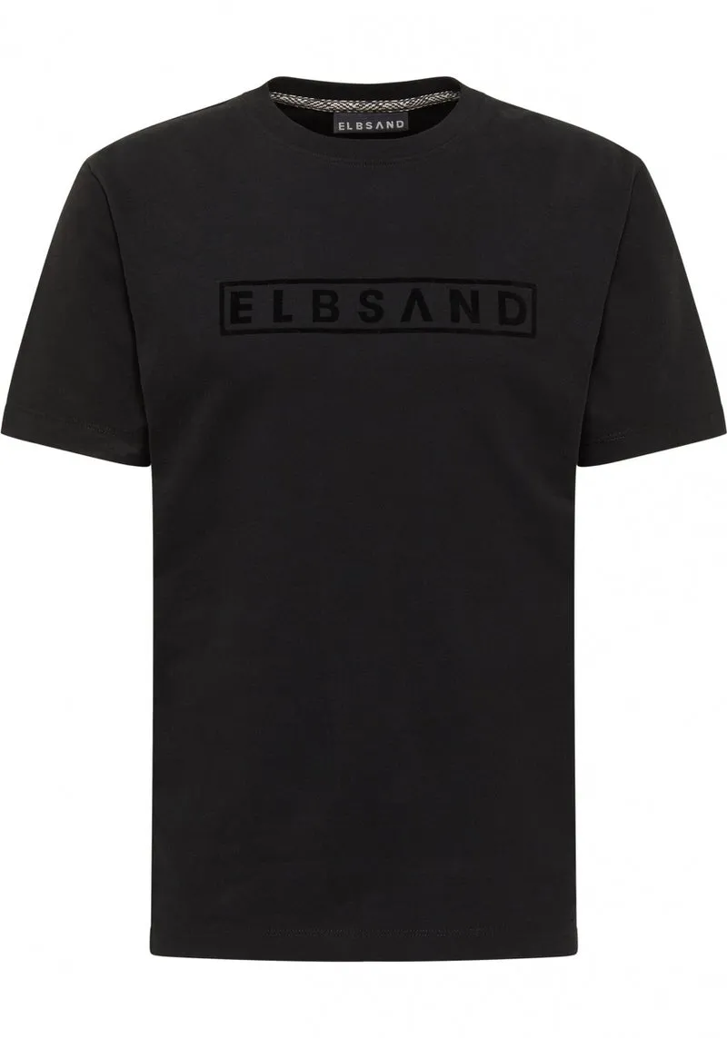 Schwarzes Elbsand Finn T-Shirt Regular Fit mit Ton-in-Ton Flockdruck des Markennamens.