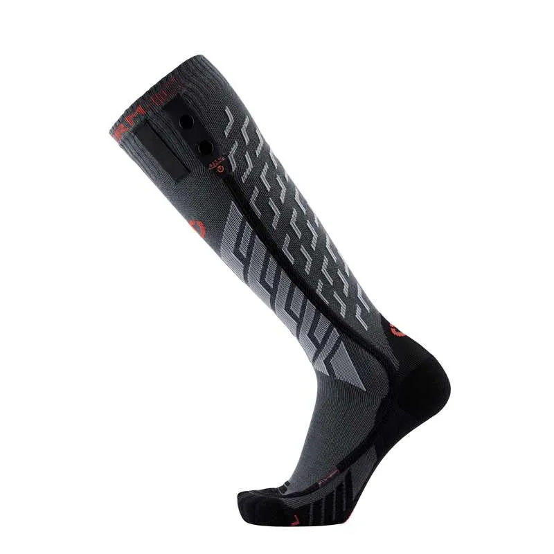 Eine graue, knielange Thermic Ultra Warm Performance Socke mit geometrischem Muster und schwarzer Ferse.