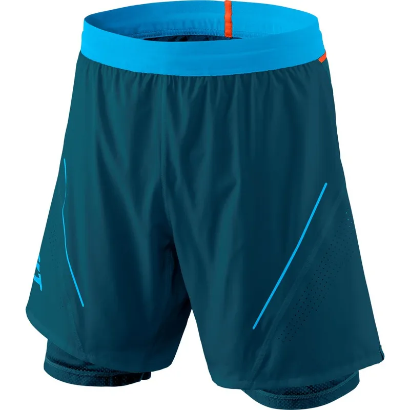 Petrolfarbene 2in1 Laufshorts für Herren mit integrierter Innenhose und blauem, elastischen Bund.