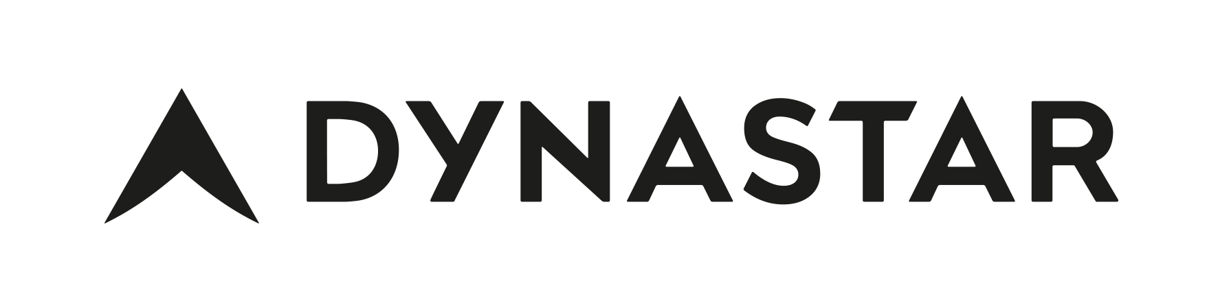 Schwarzes Dynastar-Logo. Es zeigt ein stilisiertes Berg-Symbol links neben dem Wort "DYNASTAR" in fetter Schrift.
