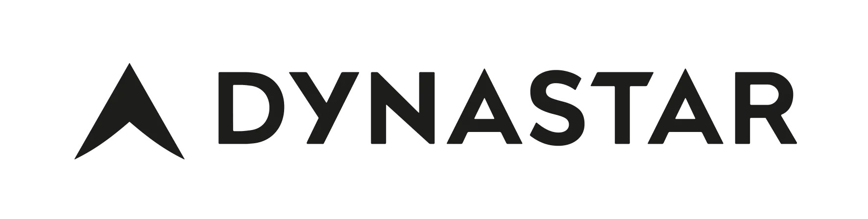 Schwarzes Dynastar-Logo. Es zeigt ein stilisiertes Berg-Symbol links neben dem Wort "DYNASTAR" in fetter Schrift.