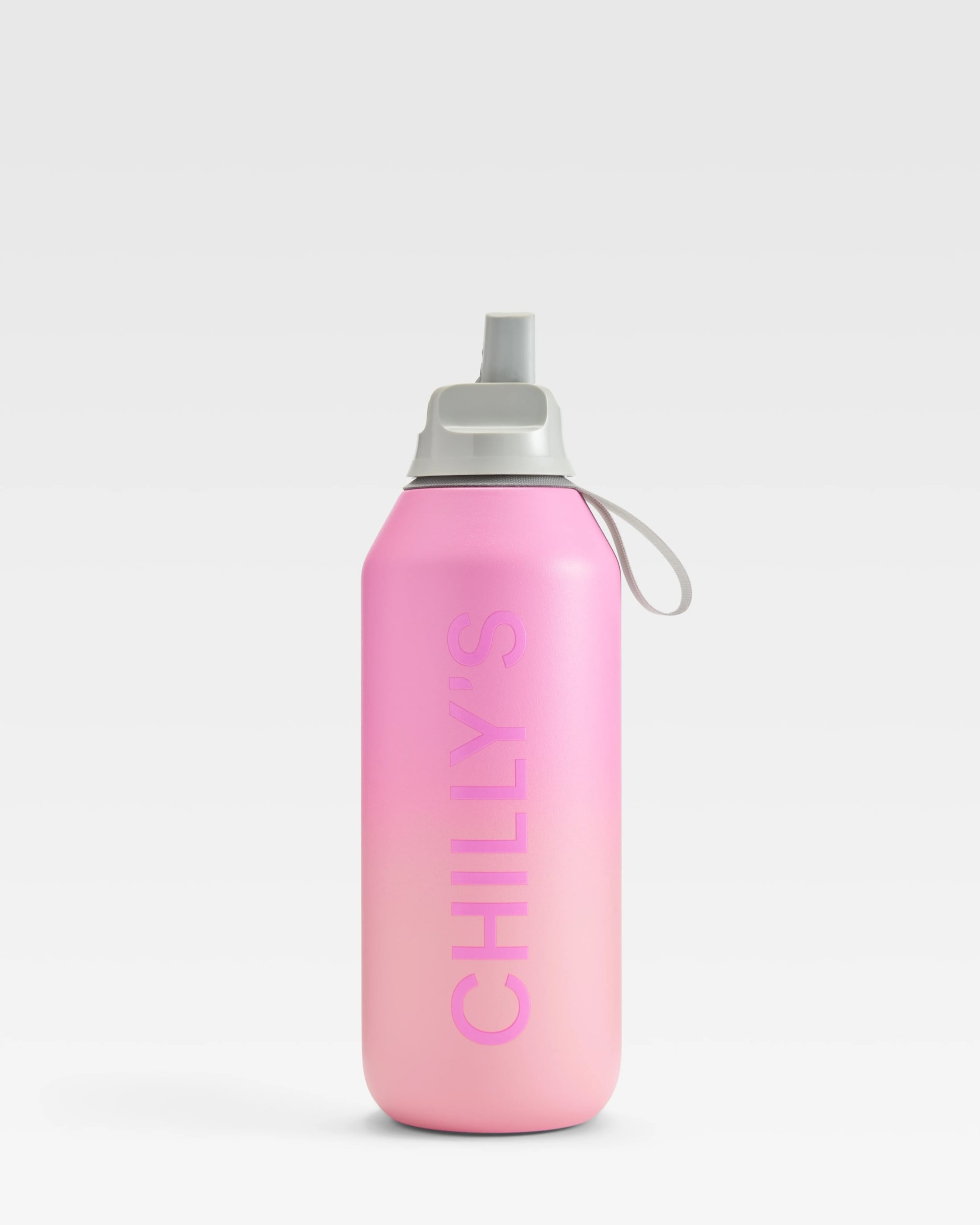 Rosa Chilly's Series 2 Flip Bottle 500ml mit Flip-Deckel und Ombre Sundown Farbverlauf.