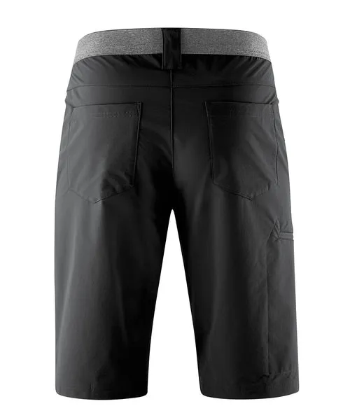 Schwarze Norit Short von hinten, mit Taschen und grauem Bund. Trekking-Shorts mit atmungsaktivem, leichtem Stoff.