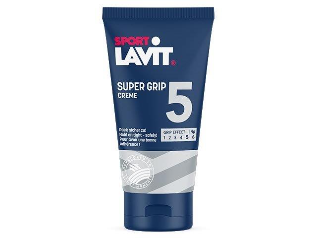 Dunkelblaue Tube SPORT LAVIT Super Grip Handcreme, Nahaufnahme vor weißem Hintergrund.