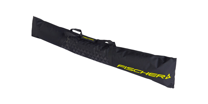 Fischer Skicase Eco XC Schwarzer Fischer Skicase Eco XC, ein leichter Skisack für Langlaufski, mit gelbem "FISCHER"-Logo.