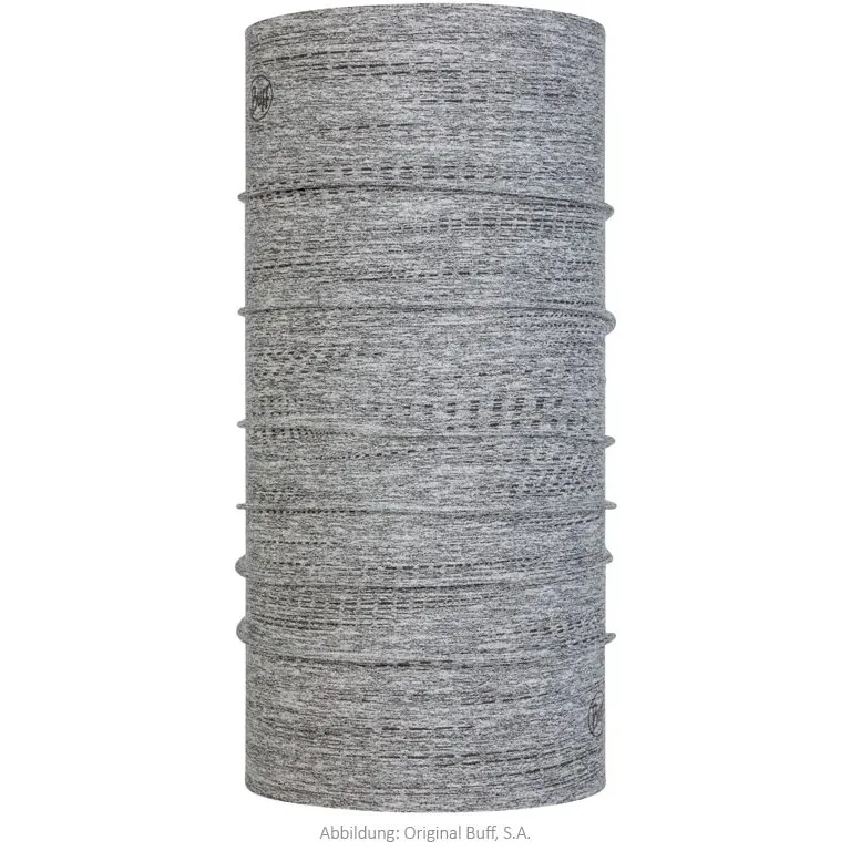Graues, gestreiftes Buff Dryfix R-Light Schlauchtuch, aufgerollt dargestellt.
