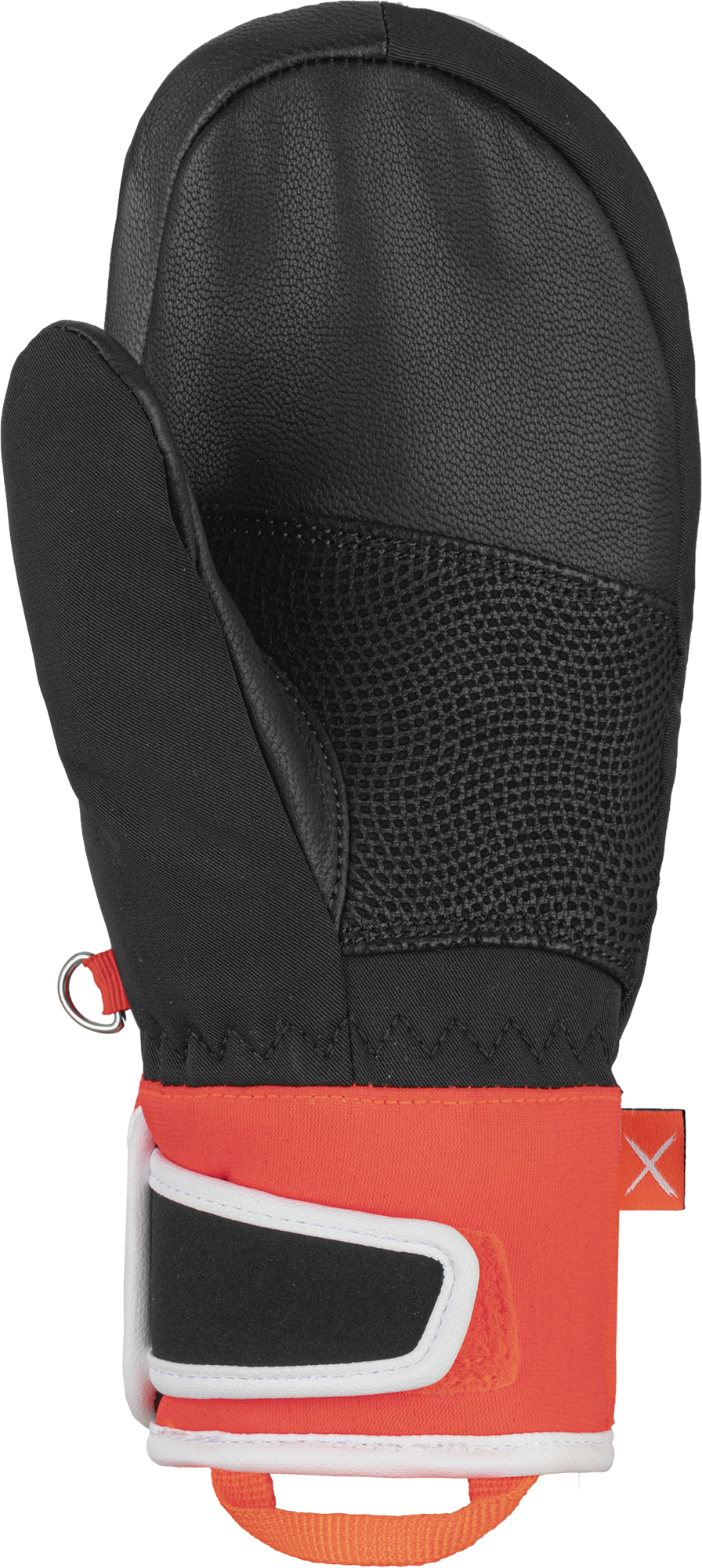 Reusch Worldcup Warrior Junior Detailansicht des Reusch Worldcup Warrior GS Junior Mitten, Leder, Textil und oranger Bund.