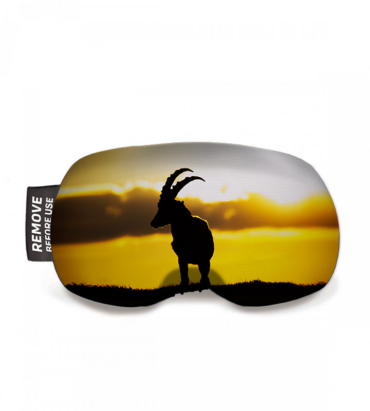 Steinbock-Silhouette bei Sonnenuntergang Airwing Chamois Skibrillen-Schutzhülle: Silhouette eines Steinbocks vor Sonnenuntergang.