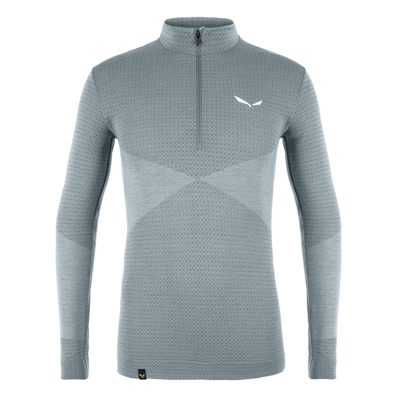 Salewa Zebru Med Warm Tee Graues Salewa Zebru Med Warm AMR Men 1/2 Tee mit Reißverschluss und Markenlogo.