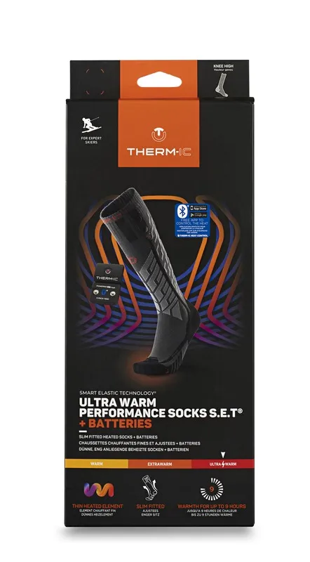 Verpackung der Thermic Ultra Warm Performance Skisocken mit Batteriepack.