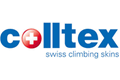 Blaues "colltex" Logo mit rotem Schweizer Kreuz im "o" und dem Slogan "swiss climbing skins" darunter.