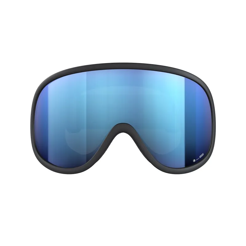 Dunkelgraue Skibrille mit einer großen, blauen, verspiegelten Linse.