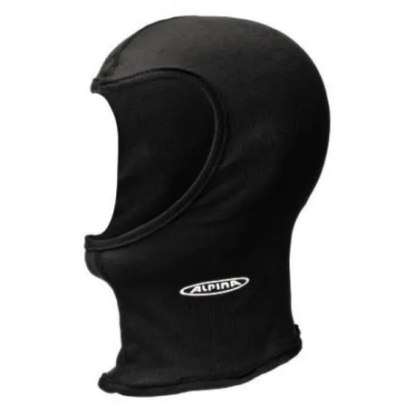 Schwarze Sturmhaube/Head Cover von Alpina, mit Alpina Schriftzug.