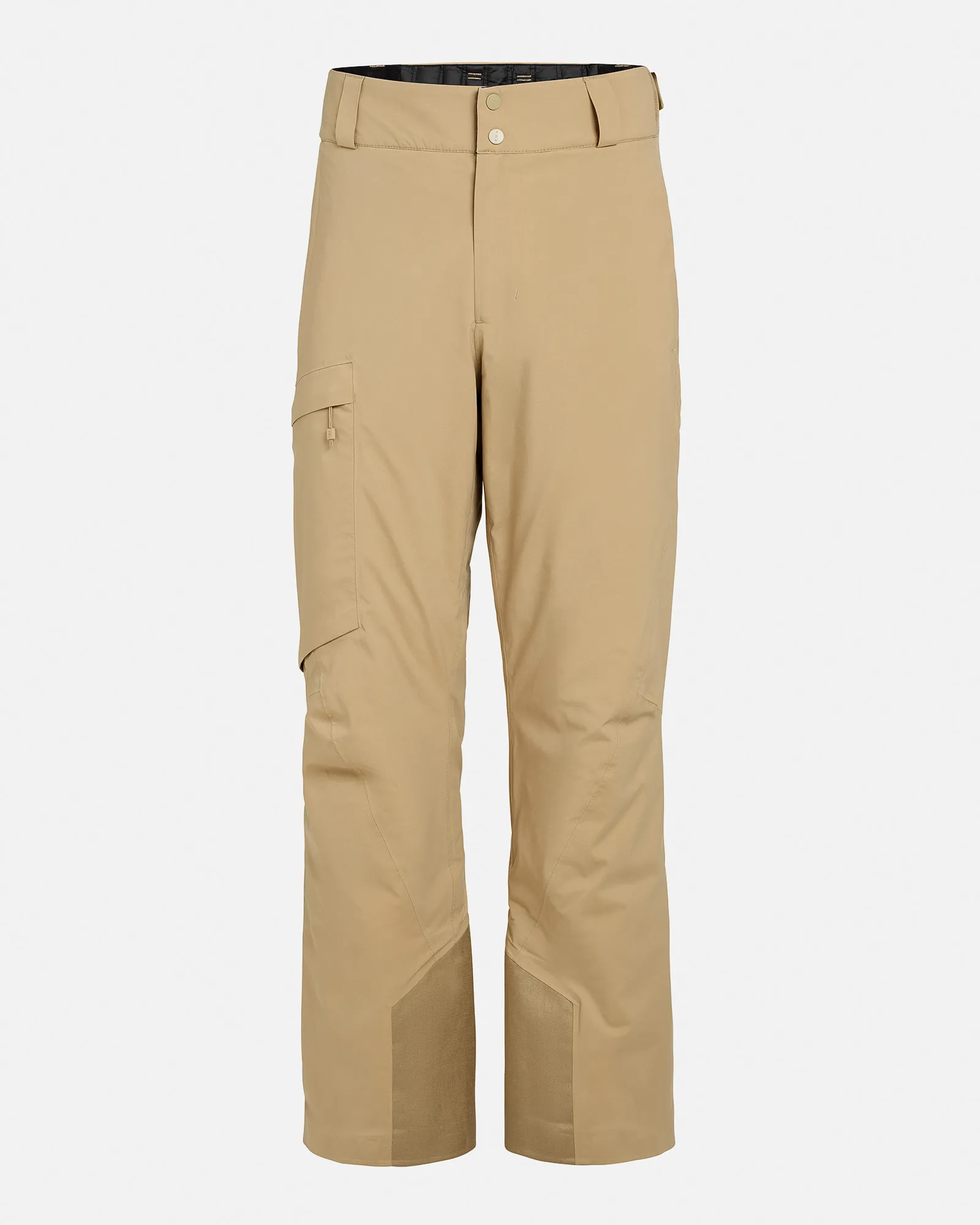 Sandfarbene P-1 GORE-TEX 2L Stretch Insulated Hose von vorne. Beintasche links, verstärkte Beinenden.