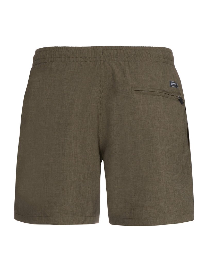 Grüne Davey Badeshorts Grüne Protest Davey Badeshorts von hinten, mit elastischem Bund und Reißverschlusstasche.