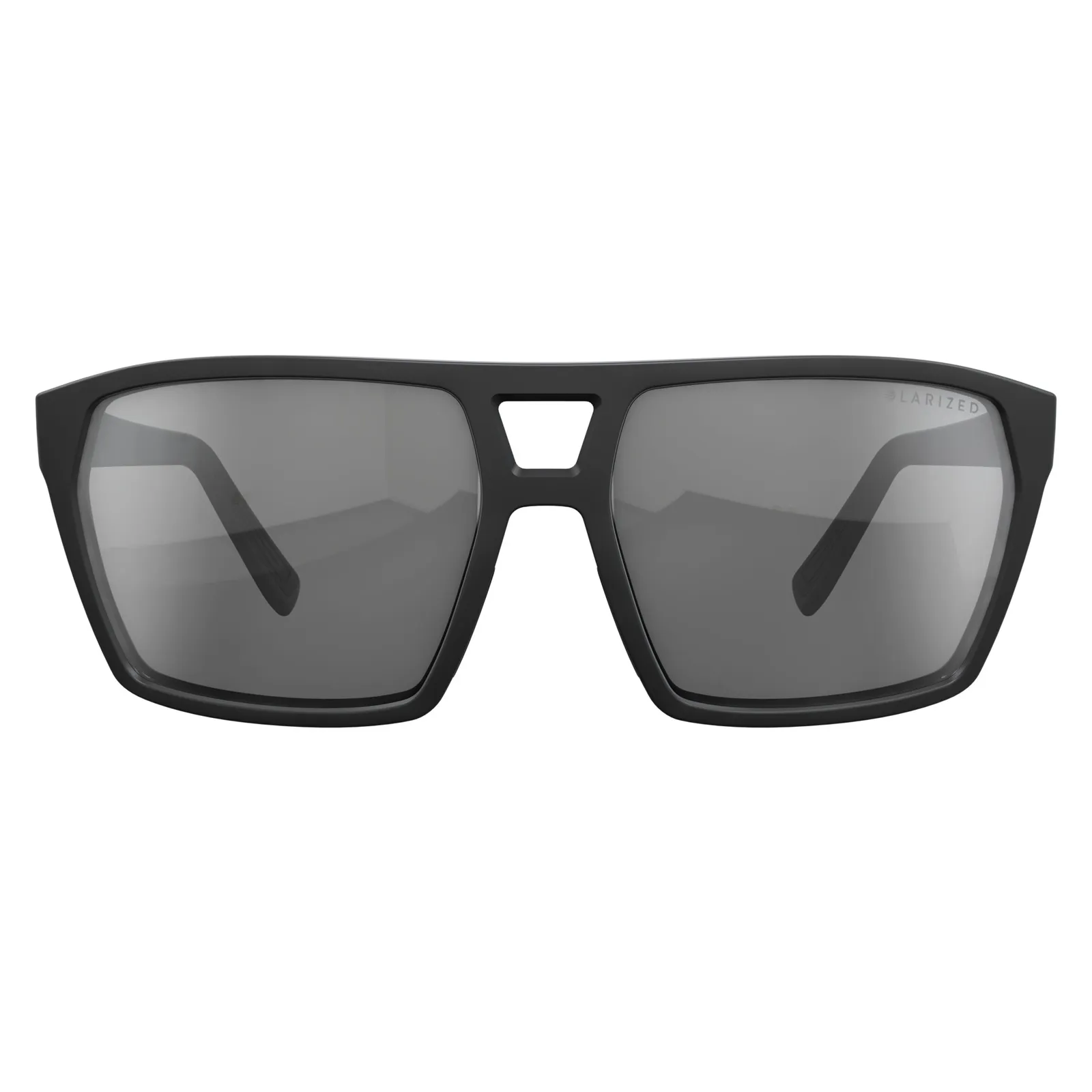 Schwarze Polarisierte SCOTT Tune Brille mit grauen Gläsern, Frontalansicht.