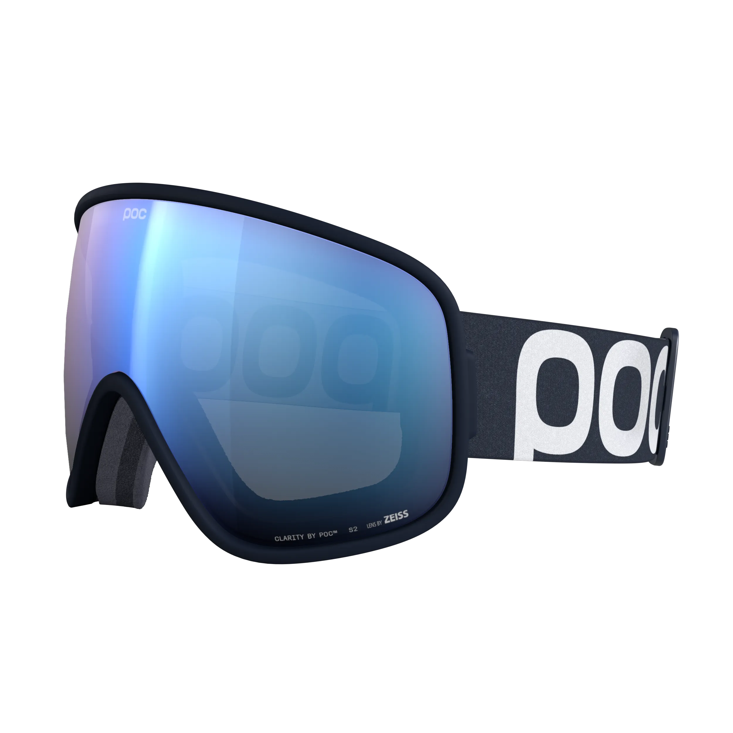 Marineblaue POC Vitrea Skibrille mit blau verspiegelter Linse, seitliche POC-Logos am Band.