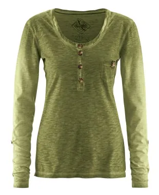 Grünes IMAAN ginger Longsleeve mit Knopfleiste und Brusttasche, Rundhals-Ausschnitt.
