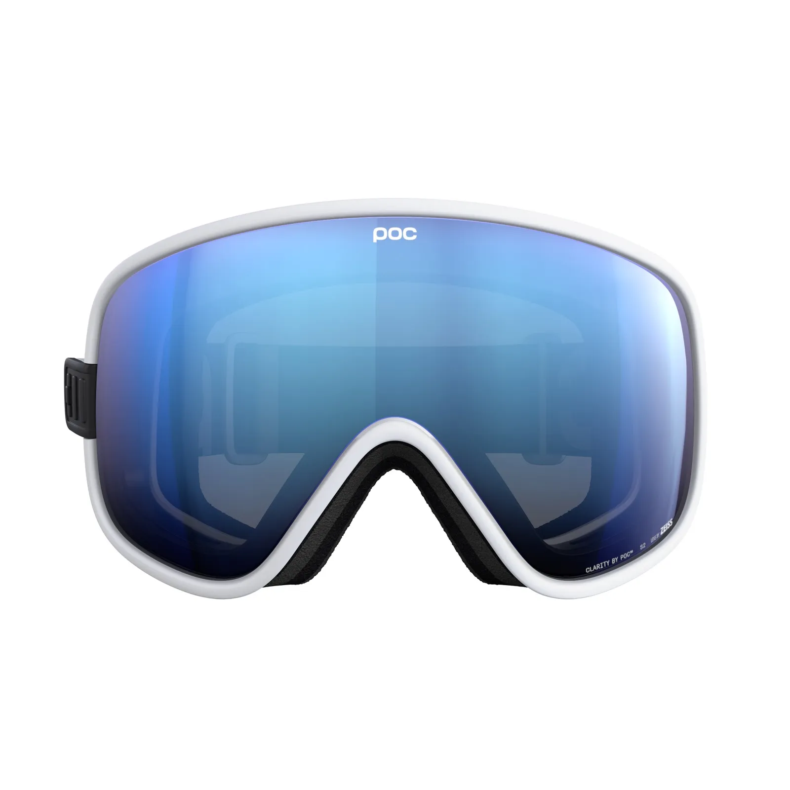 Frontansicht der POC Vitrea Skibrille in Hydrogen White mit Partly Sunny Blue Linse.