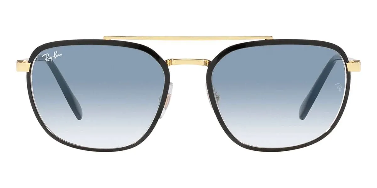 Ray-Ban RB3708 Sonnenbrille in Schwarz Gold mit blauen Chromance Gläsern, Frontansicht.