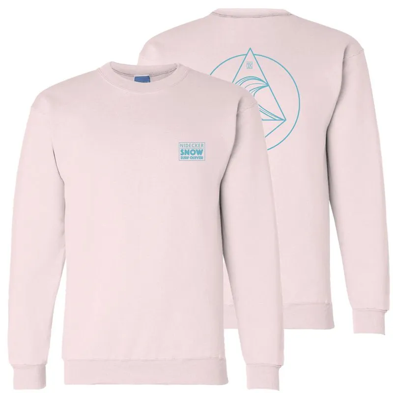 Zwei rosa Nidecker Snowsurf Sweatshirts, eins mit Logo vorne, eins mit Grafik hinten.