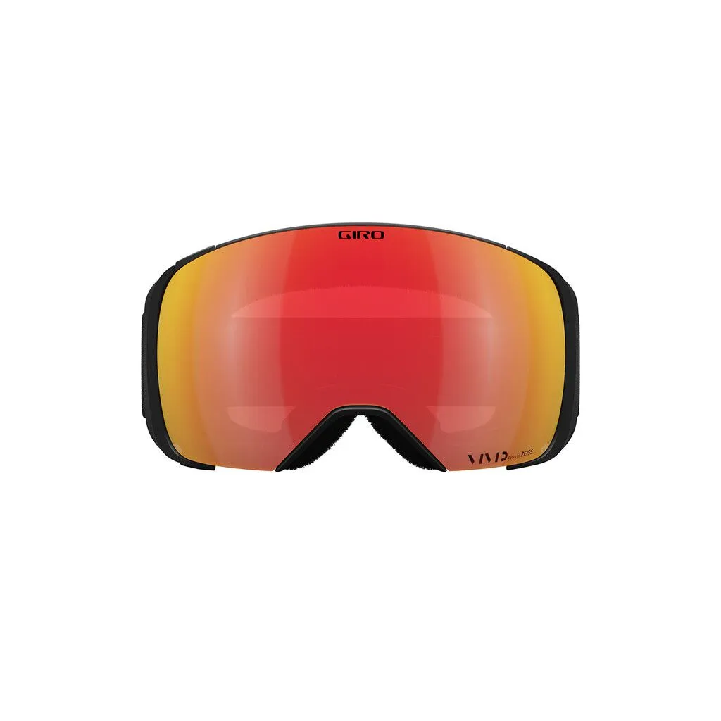 Frontale Ansicht der Giro Comp Vivid Goggle in Schwarz-Weiß mit roter Vivid Ember Zeiss Scheibe.
