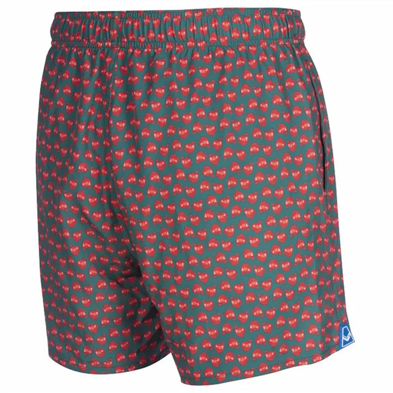 Badehose Jimbaran Short in Wood Green mit rotem Muster, Rückansicht.