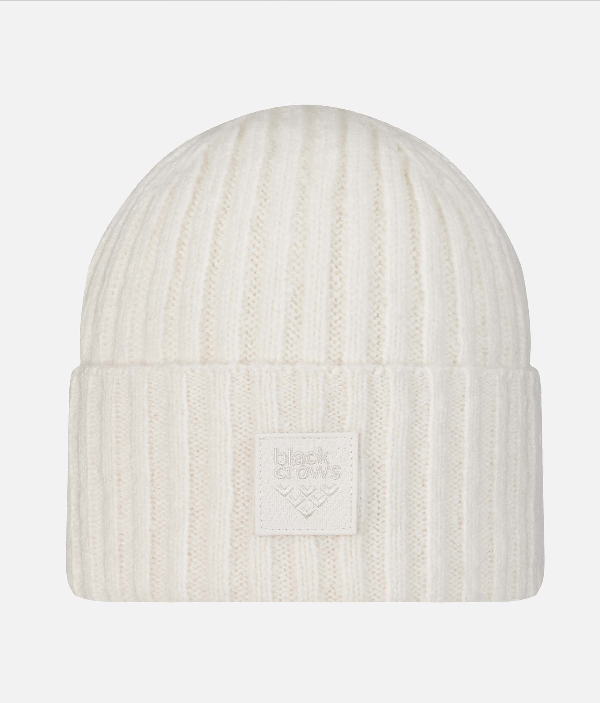 Off-white, gerippte Black Crow Mütze mit farblich passendem Logo-Aufnäher.