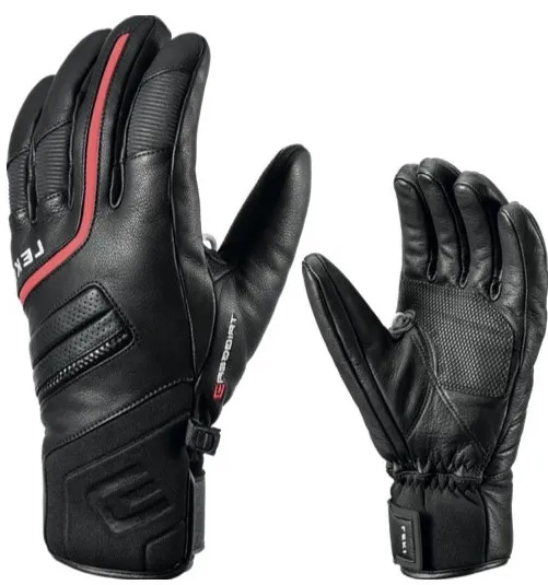 Zwei schwarze Leki Phoenix 3D Handschuhe mit roten Akzenten im Detail.