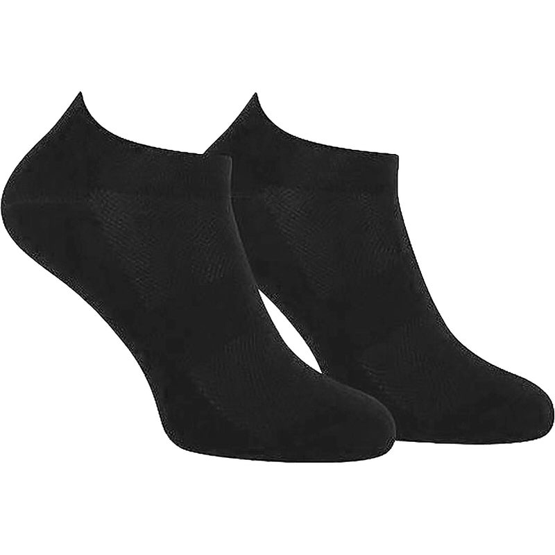Zwei schwarze Sneaker Socken im 2er Pack, aufrecht stehend und leicht versetzt.