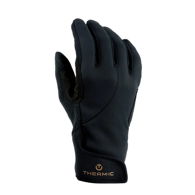 Schwarzer Therm-ic Nordic Exploration Handschuh, Handflächenseite, mit Logo am Handgelenk.