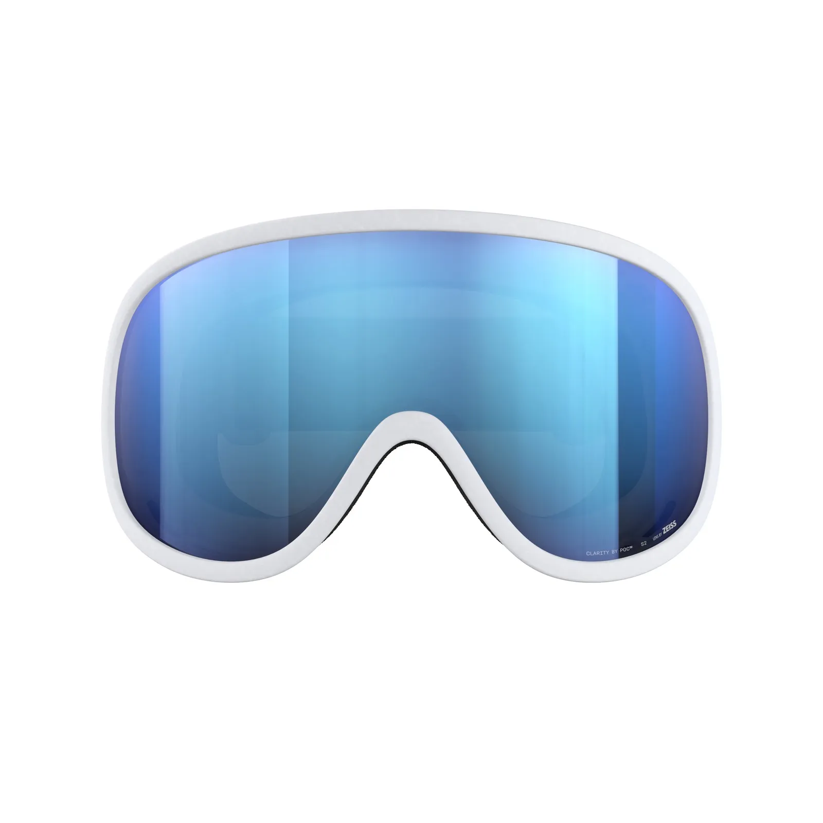 Weiße POC Retina Skibrille mit blauer, zylindrischer Partly Sunny Blue Linse.