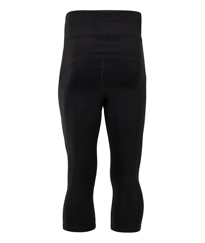 Schwarze Lenz Heat Pants 2.0, von hinten, mit hochgezogenem Bund und Dreiviertel-Länge.