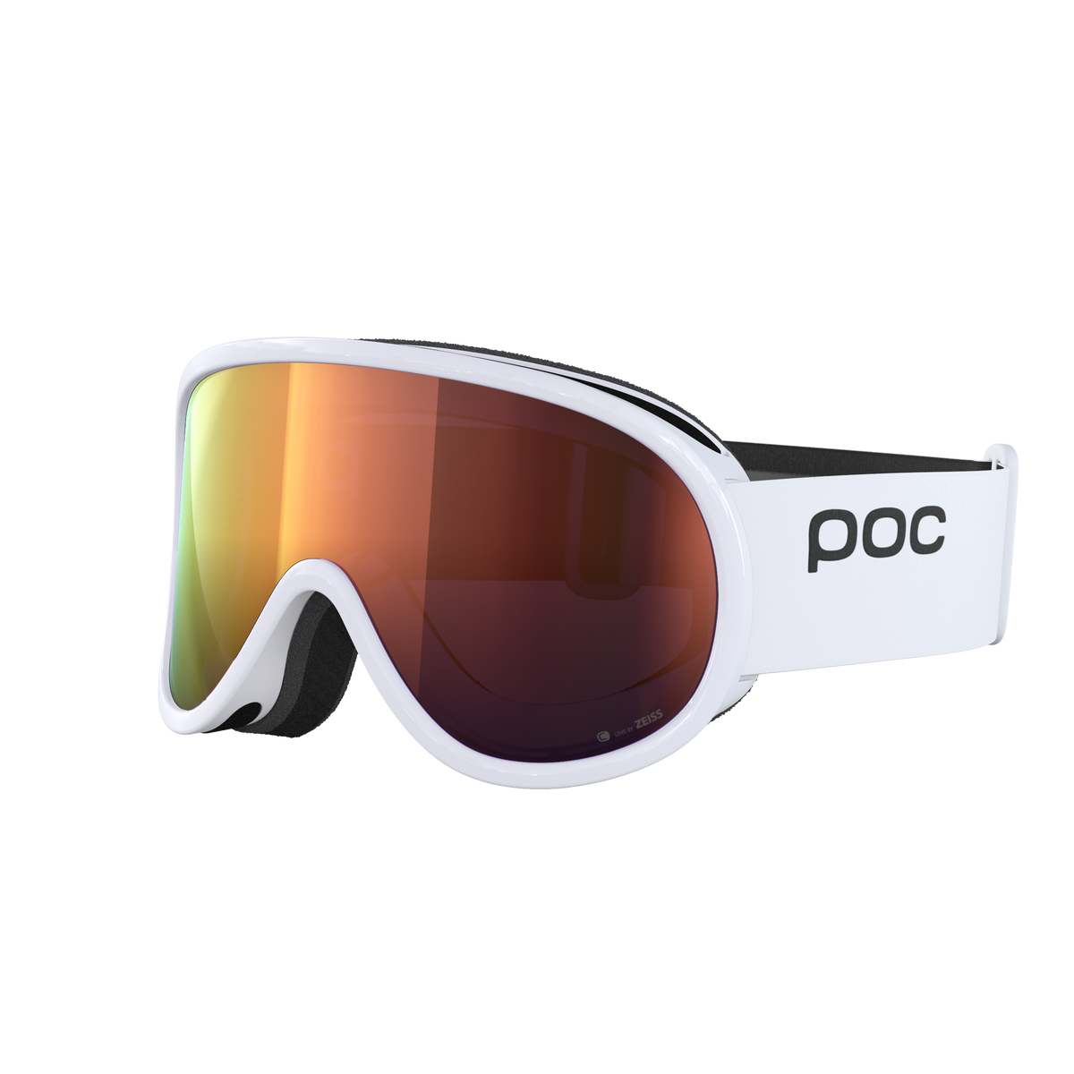 Weiße POC Retina MID Skibrille mit orangefarbener Clarity-Linse und schwarzem Band.