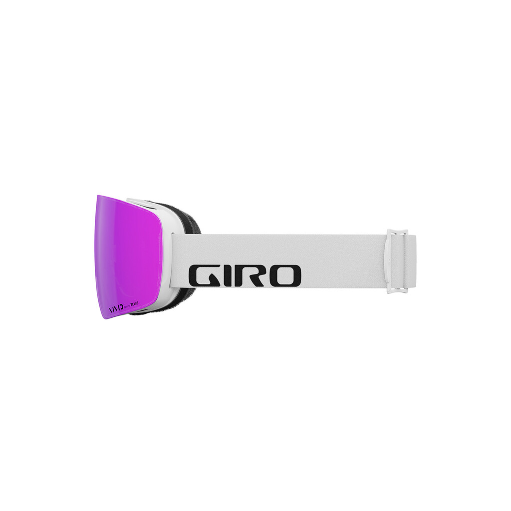 Giro Contour RS Vivid Goggle in Weiß mit pinkfarbener Scheibe, seitliche Ansicht.