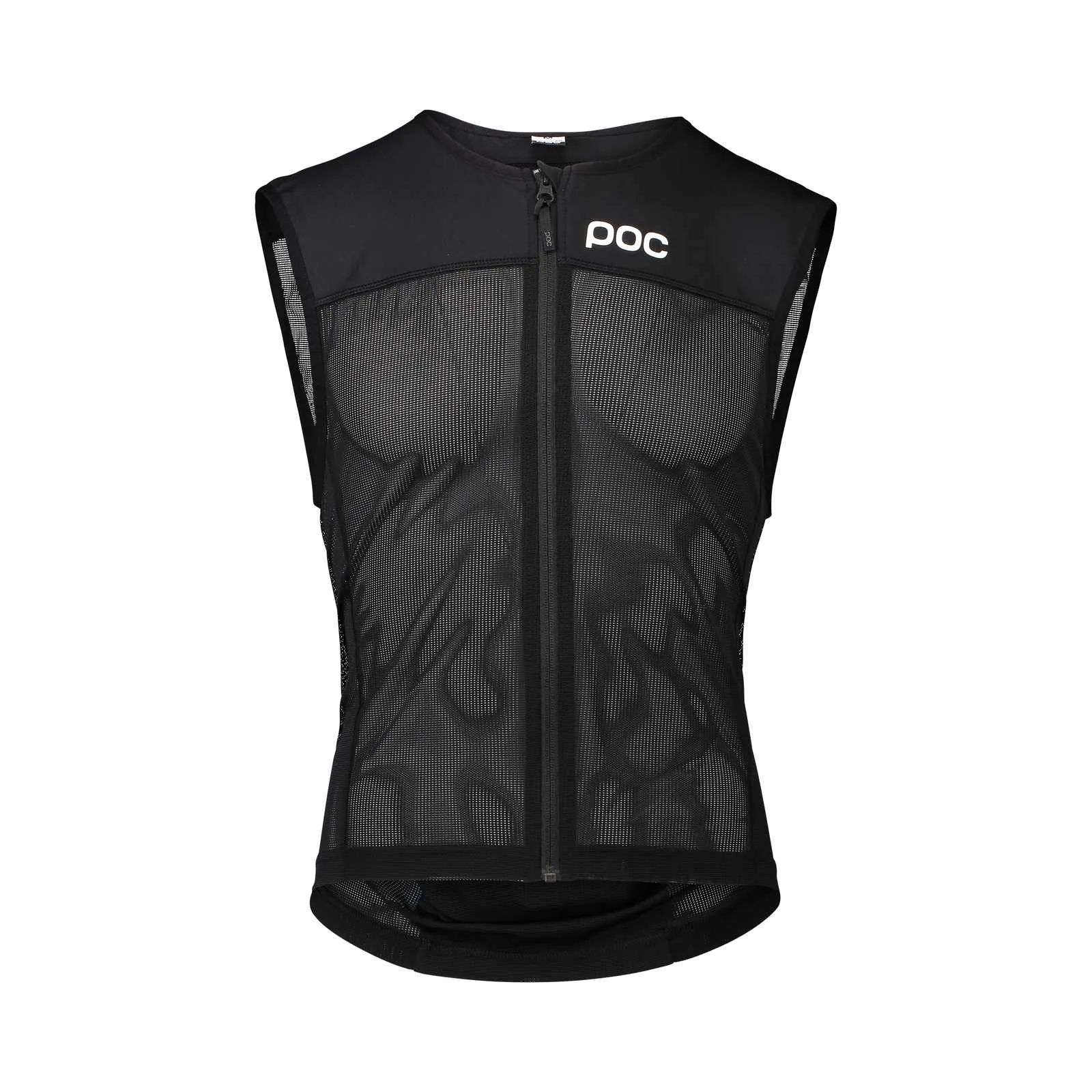 Schwarze Spine VPD Air Vest mit Reißverschluss und POC Logo. Das Material ist netzartig und atmungsaktiv.