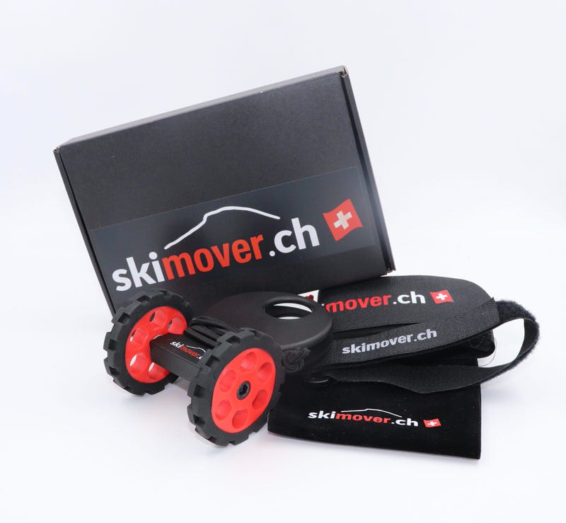 Skimover Easy Rot Set Skimover Easy Rot Set: Skiroller, Tasche und Zubehör vor schwarzer Produktverpackung mit Schweizerkreuz-Logo auf weißem Grund.