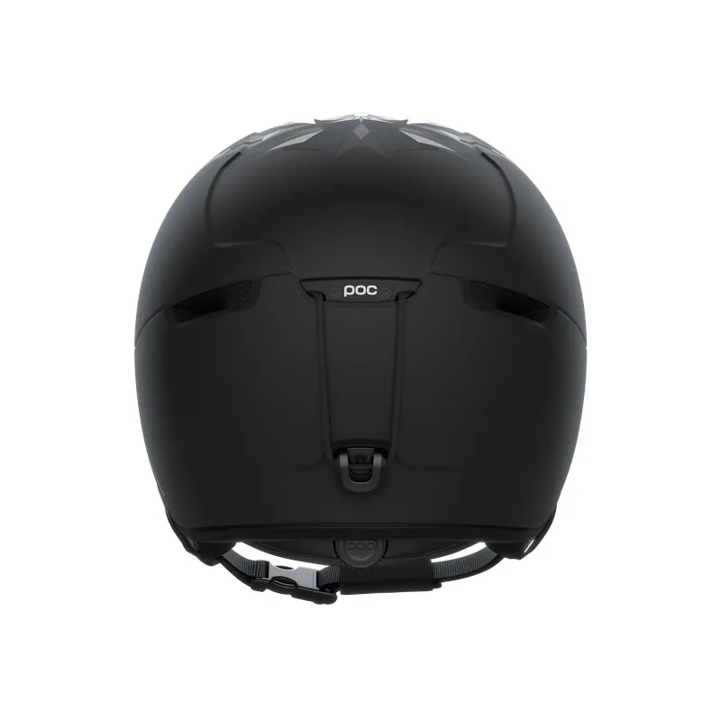 Schwarzer Skihelm Obex Pure Odermatt Edition von hinten, mit Belüftungsöffnungen und Kinnriemen.