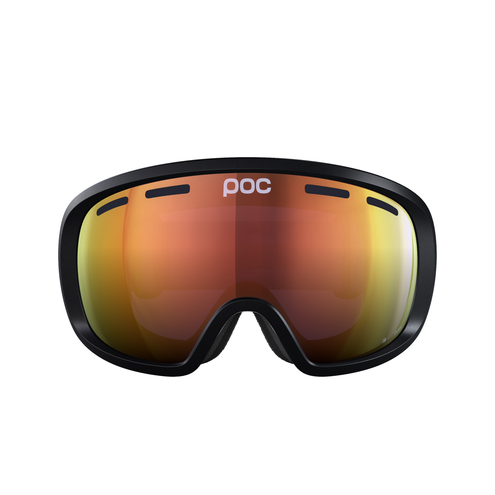 Schwarze POC Fovea Clarity Skibrille mit orangefarbener Linse von vorne.