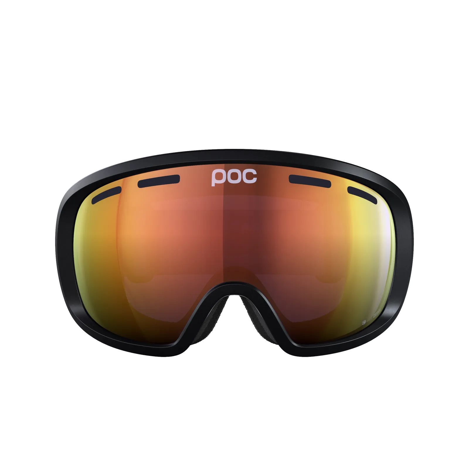 Schwarze POC Fovea Clarity Skibrille mit orangefarbener Linse von vorne.