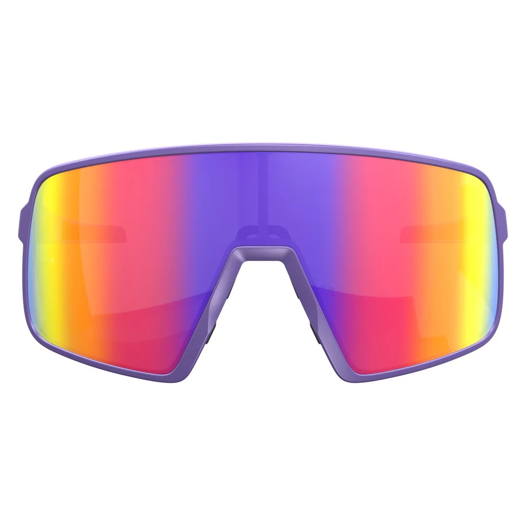 Lila SCOTT Torica Sonnenbrille mit Farbverlauf von Gelb, Orange, Rot und Lila in den Gläsern.