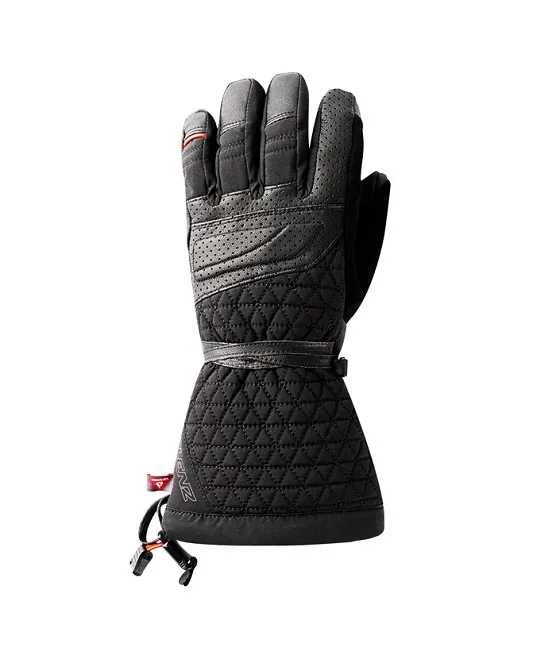 Detailansicht: Schwarzer Lenz Heat Glove 6.0 Fingercap Women mit Handfläche nach oben und Fokus auf Textur und Details.