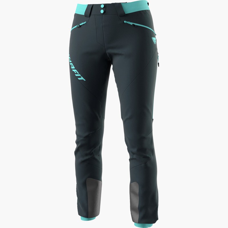Damen Skitourenhose, Dynafit TLT Touring DST, blau-grau mit türkisen Details, Frontansicht.
