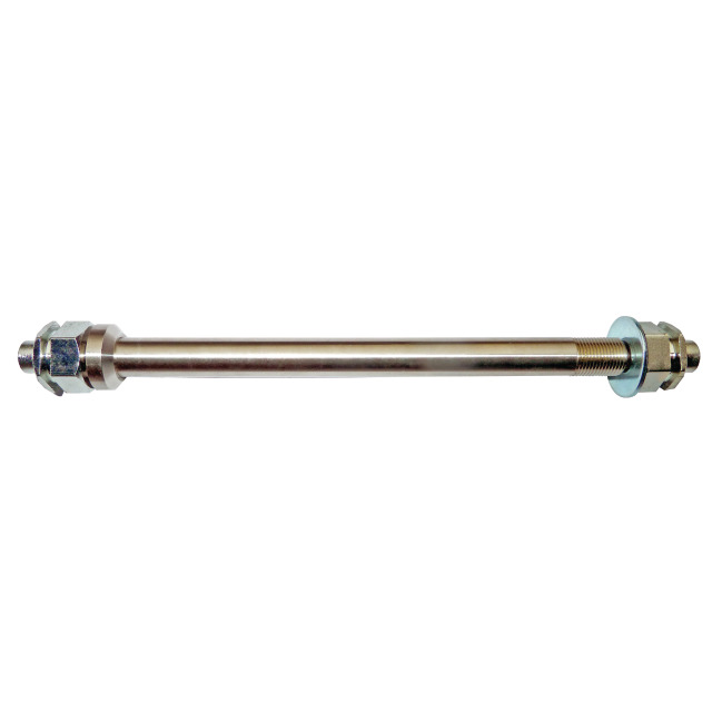 Steckachs-Adapter Set Silberfarbiger Steckachs-Aufnahmeadapter mit Muttern und Unterlegscheiben.