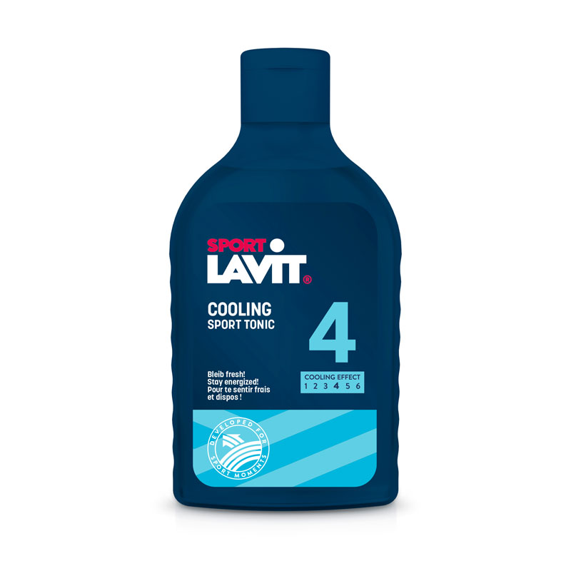 Blaue Flasche Sport-Lavit Cooling Sport Tonic mit Aufschrift und Kühl-Effekt Skala.