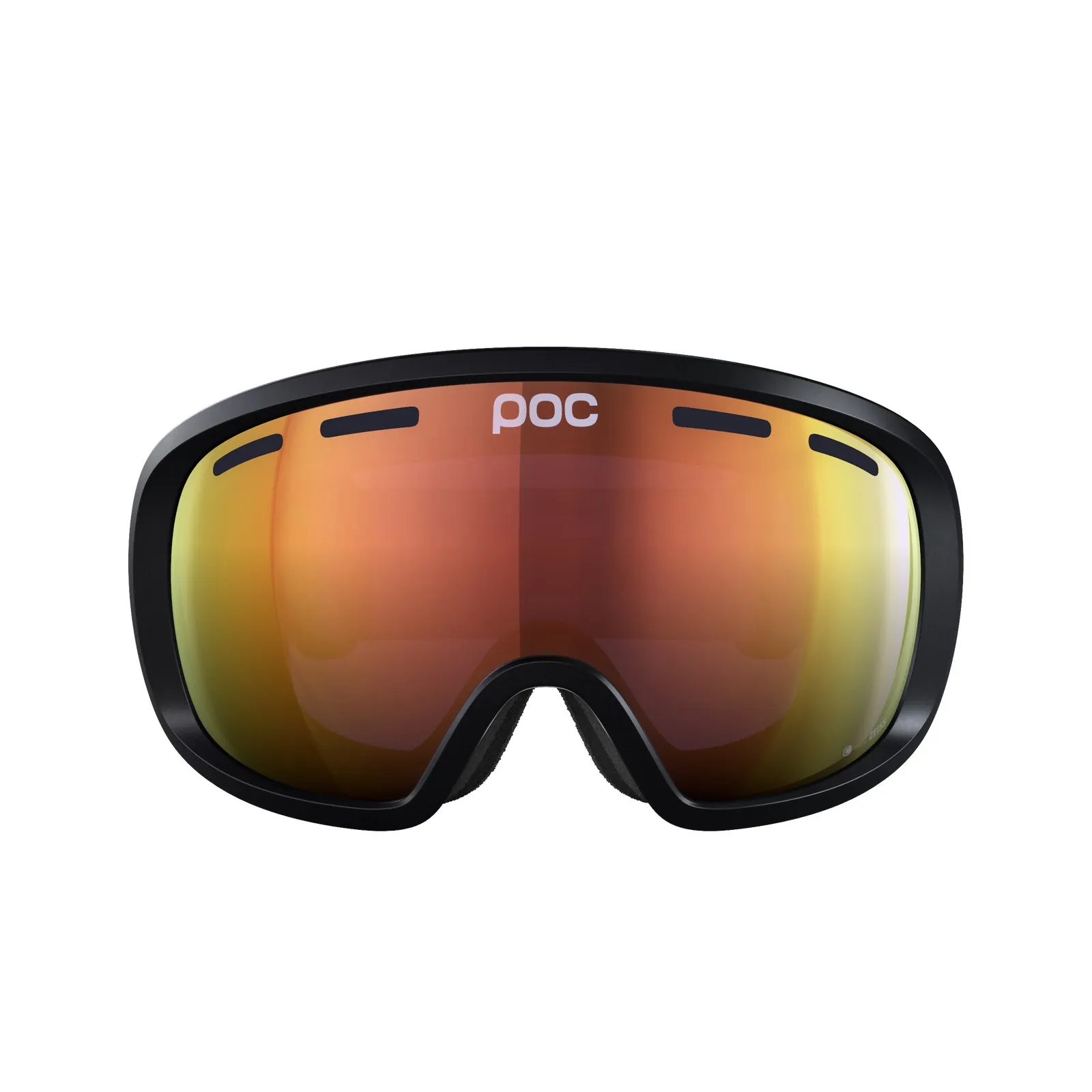 Schwarze POC Fovea Clarity Skibrille mit orangefarbener Linse von vorne.