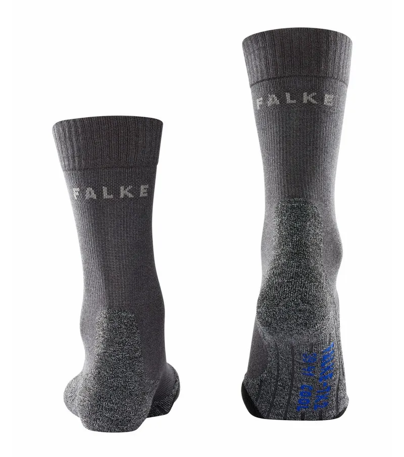 Graue TK2 Cool Herren Trekkingsocken, Falke-Logo, mittlere Polsterung. Rückansicht.
